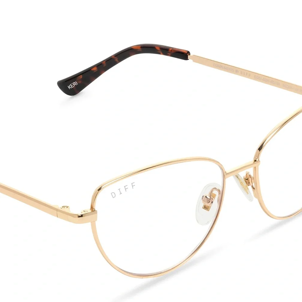 DIFF Keri Blue Light Glasses Gold Tortoise Frames Blue Light Technology Lens NWT